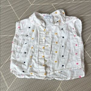 Kids Button Down cap sleeve Shirt - White with Colorful Dots